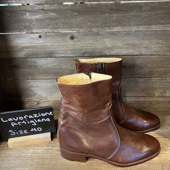 Womens Lavorazione Artigiana Brown Leather Ankle Boots Size EUR 40‎ US 9 M - Picture 1 of 6